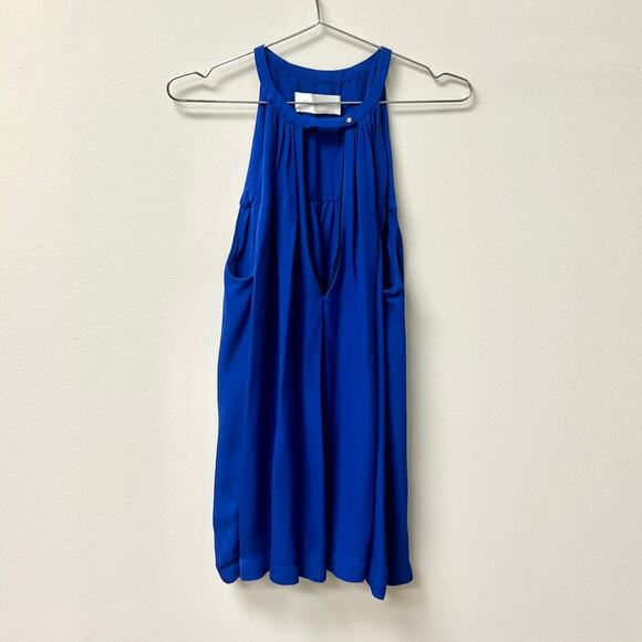 A.L.C. 100% Silk Sleeveless Keyhole Neck Halter Blouse Top Cobalt Blue Women's M - Picture 1 of 4